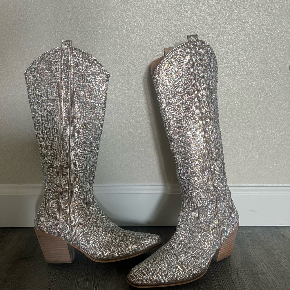 Sequin Silver Cowboy Boots